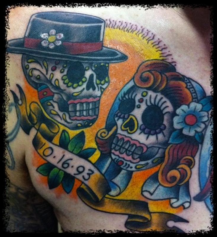 sugar skull, classic tattoo, cleveland, ohio, traditional by Matt